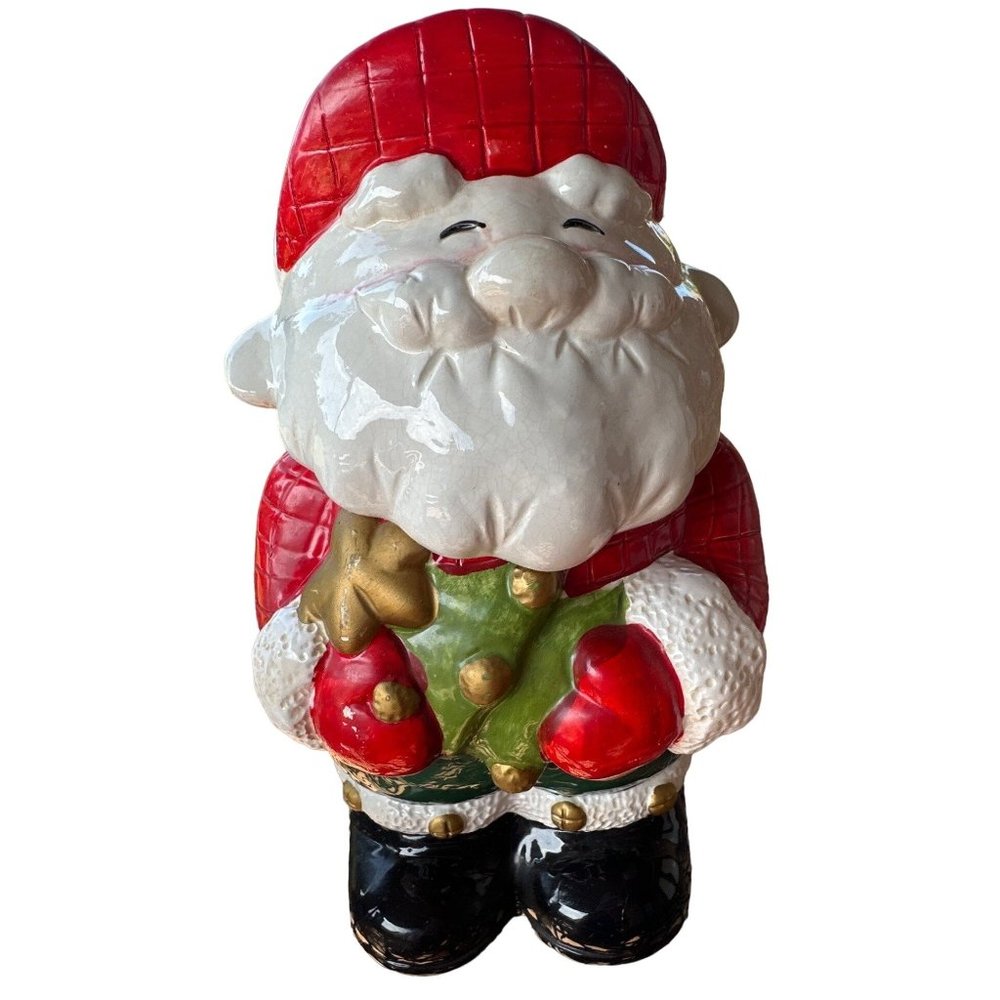 Celebrate the Season Santa Claus Ceramic & Porcelain Cookie Jar w/Tree 11" Tall